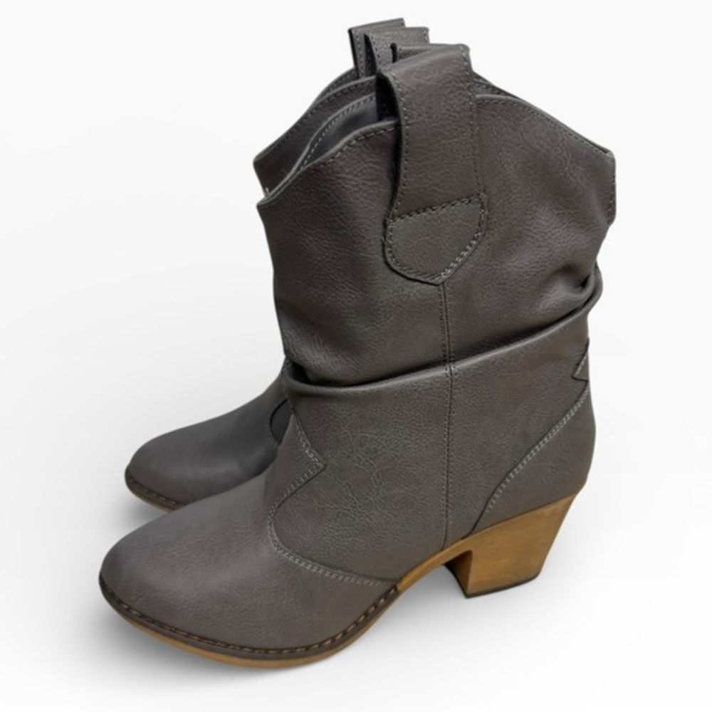 Charles Albert Gray Western Cowboy Ankle Boots Vegan Leather Womens Size US 8